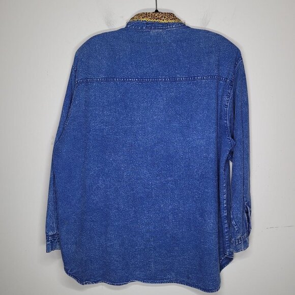 CZ Club Z Womens Blue Denim Animal Patchwork Studded Button up VTG 22 24 - Picture 11 of 12
